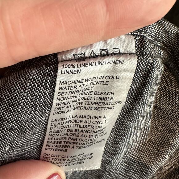 Saks Fifth Avenue Linen Open Front Unstructured Blazer Jacket Black/Grey M - Picture 5 of 11